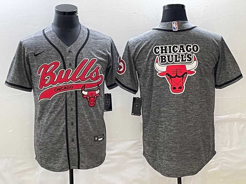 Mens Chicago Bulls Blank Grey Gridiron Cool Base Stitched Baseball Jersey